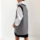 Chic Women's Knitted Sleeveless Houndstooth Dress