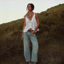 Romantic Lace-Trimmed Women's Cotton Blouse