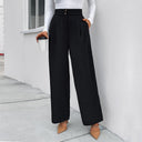 Chic High-Waisted Wide Leg Pants with Textured Fabric and Stylish Button Accents