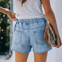 Women's Distressed Denim Shorts with Stretch Waist