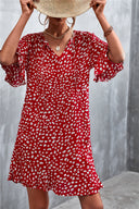 Chic Women's V-Neck Summer Dress with Flowy Sleeves