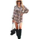 Chic Hooded Shirt Dress with Stylish Check Design