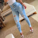 Trendy High-Waist Destroyed Denim Jeans for Women
