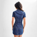 Chic Women's Denim Shirt Dress with Short Sleeves