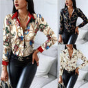 Artistic Print Button-Up Blouse for Women
