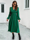 Chic Women's Long Sleeve Wrap Dress with Flared Skirt