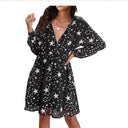 Women's V-Neck Star Pattern Dress for Effortless Style