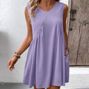 Women's V-Neck Dress with Pockets - Effortless Style