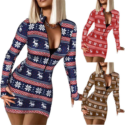 Stylish Women’s Zipper Christmas Dress