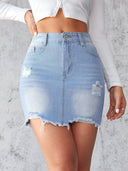 Trendy Frayed Hem Denim Mini Skirt for Women