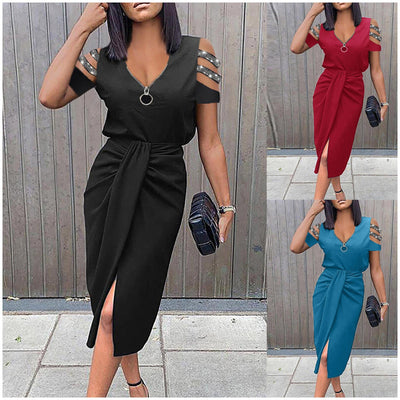 Chic Women's Wrap Dress with Stylish Cut-Outs and Glimmering Accents