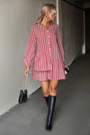 Chic Women's Striped Shirt Dress with Flared Skirt and Button Accents