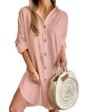 Chic Women's Shirt Dress with Button Accents and Side Slits