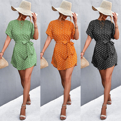 Chic Women's Polka Dot Dress with Waist Belt