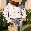 Textured Linen Women's Blouse with Decorative Dots