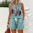 Feather-Designed Women's Shorts with Elastic Waist