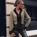 Chic Women's V-Neck Blouse with Trendy Pattern Mix