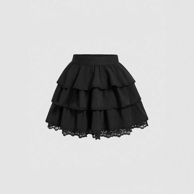 Chic Lace-Trimmed Ruffle Skirt for Women