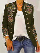 Floral Embroidered Women's Blazer Jacket with Stylish Buttons