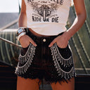 High-Waisted Denim Shorts with Chic Embellishments