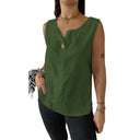 Ladies Linen Sleeveless Blouse with Button Accents