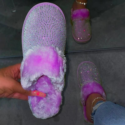 Sparkling Glitter Slippers with Plush Fur