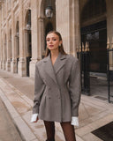 Chic Check Blazer with Double Button Closure
