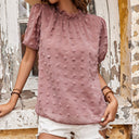 Textured Women's Blouse with Short Puff Sleeves