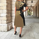 Floral-Designed Women's Dress with Side Belt