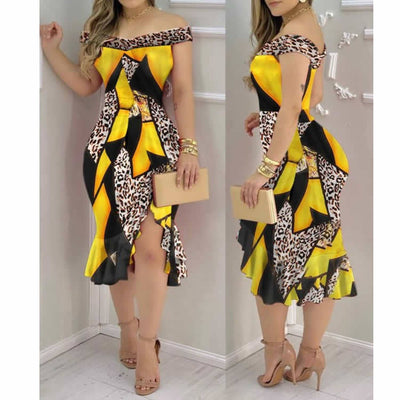 Flowing Asymmetrical Women's Dress with Off-Shoulder Sleeves