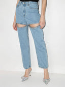 Chic Women's Jeans with Cut-Out Designs and Rhinestone Accents