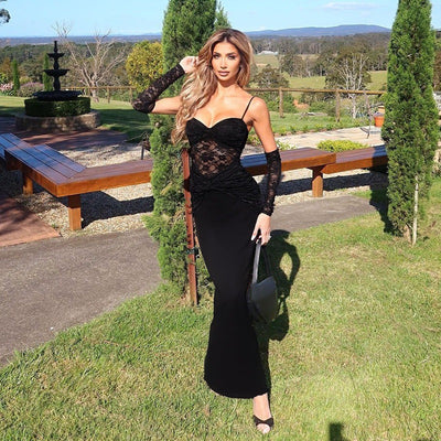 Ladies Lace Cocktail Dress with Long Sleeves