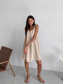 Women's Spaghetti Strap Dress with Bow Accents and Elastic Waist