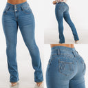 Women's High-Waisted Bootcut Jeans with Stylish Button Accents