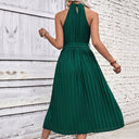 Chic Midi Dress with Pleated Design and Adjustable Belt