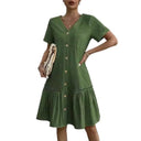 Chic Women's Ruffle Dress with Button Detail