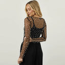 Chic Pearl-Embellished Sheer Sleeve Top