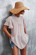 Women's Flowing Dress with Ruffled Details and High Collar