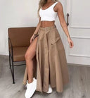 Women's Long Cargo Skirt with Side Slit and Handy Pockets