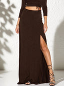 Chic High Slit Maxi Skirt with Elastic Waistband