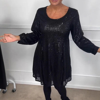 Chic Puff Sleeve Glitter Evening Dress
