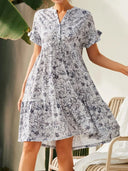 Floral Dress with Button Placket & Ruffle Accents