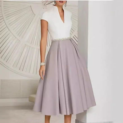 Trendy White Color Block Flared Summer Dress