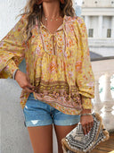 Boho Floral Blouse with Bow Detail