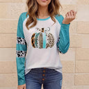 Creative Pumpkin Design Long Sleeve Women's Tee with Trendy Sleeves