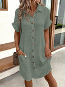 Chic Women's Cotton Blend Shirt Dress with Button Placket & Pockets