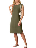 Chic Midi Dress with Side Slits and Round Neck