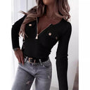Chic Women's Long Sleeve Bodysuit with Zipper & Button Detail