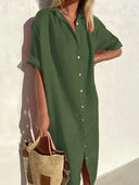 Stylish Cotton and Linen Dress with Wide Sleeves