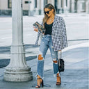 Trendy Women's High-Waist Mom Jeans with Ripped Details and Frayed Hem